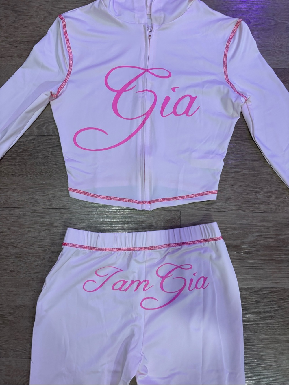 I.AM.GIA White and Pink Crop Zip Jacket & High-Waist Pants Set